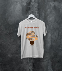 Coffee Time Unisex T-Shirt – Light Grey, Relaxed Fit Casual Wear