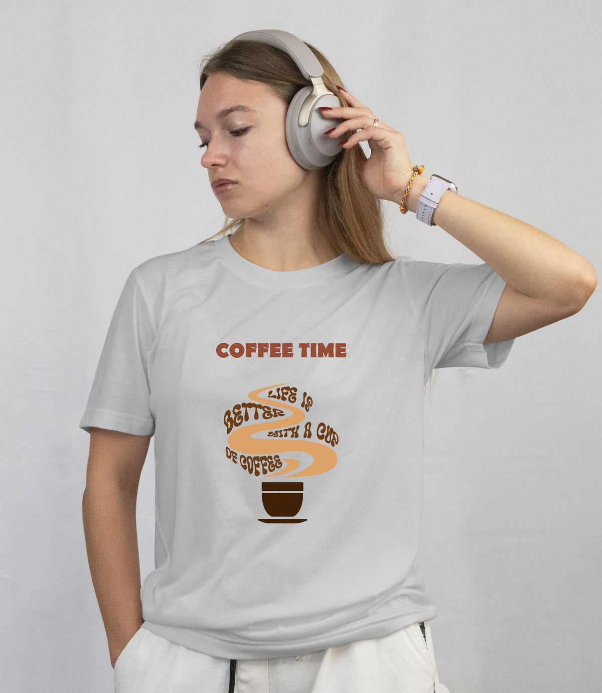 Coffee Time Unisex T-Shirt – Light Grey, Relaxed Fit Casual Wear