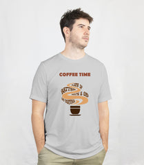 Coffee Time Unisex T-Shirt – Light Grey, Relaxed Fit Casual Wear
