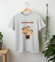 Coffee Time Unisex T-Shirt – Light Grey, Relaxed Fit Casual Wear