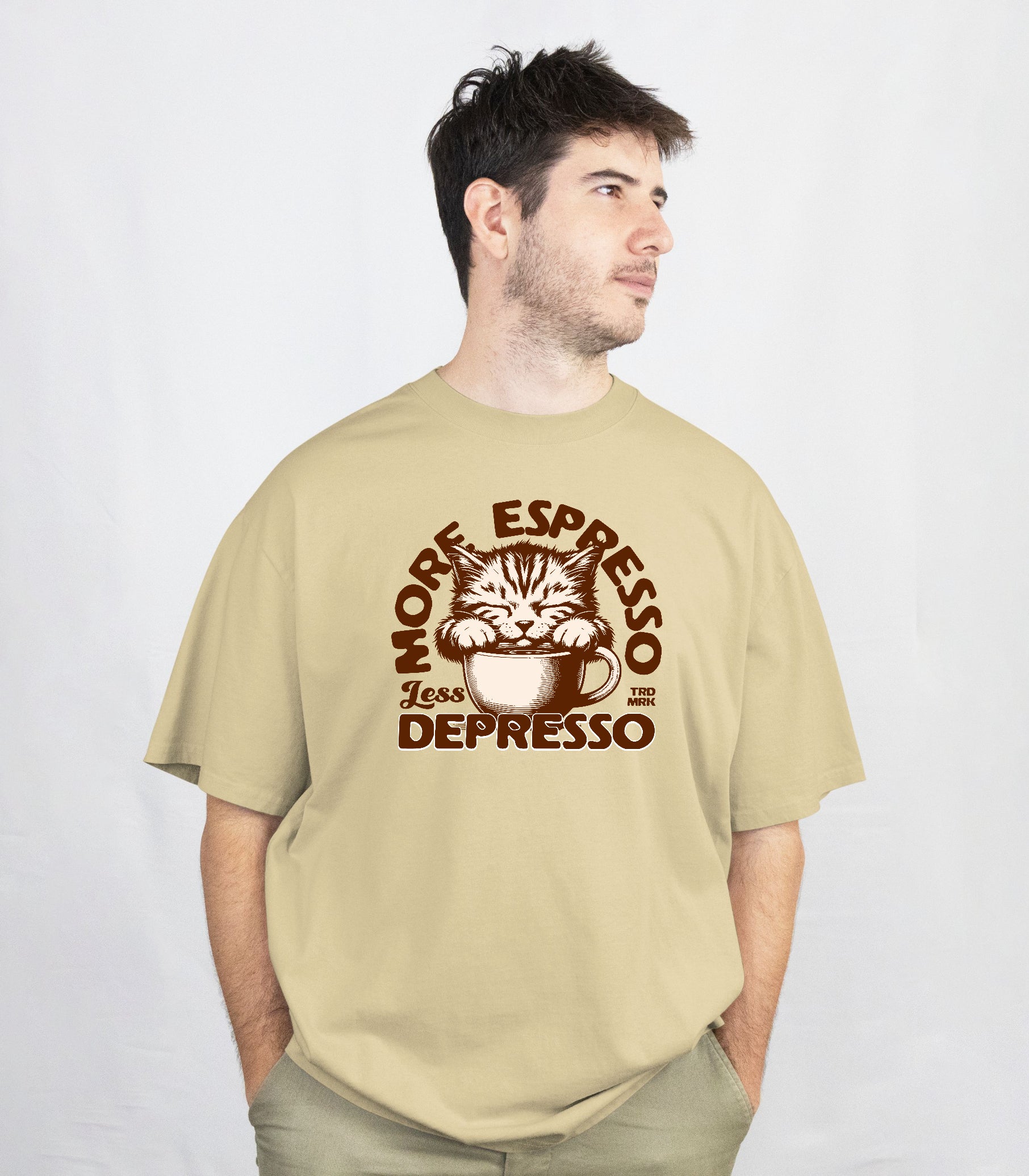 More Expresso Beige Oversized T-Shirt Front View 1
