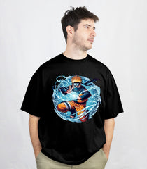 Hokage Mode Oversized Black Tee - Naruto – Unisex Streetwear