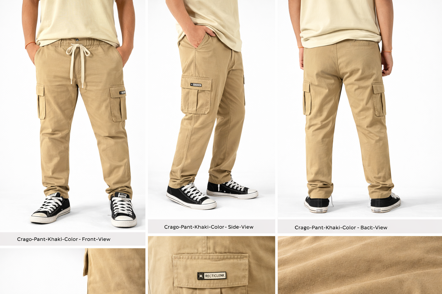 Pixelink Mens Cargo Pants - Regular Fit - Khakhi Color - Pixelink