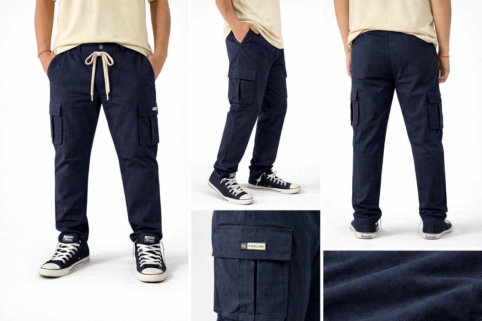 Pixelink Mens Cargo Pants - Regular Fit - Navy Blue Color - Pixelink