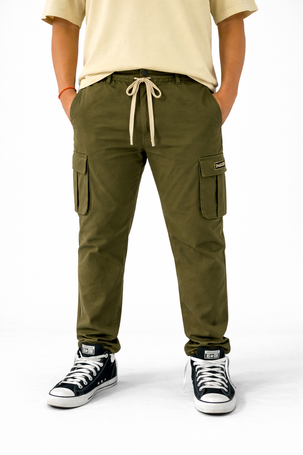 Pixelink Mens Cargo Pants - Regular Fit - Olive Green Color - Pixelink