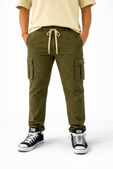 Pixelink Mens Cargo Pants - Regular Fit - Olive Green Color - Pixelink