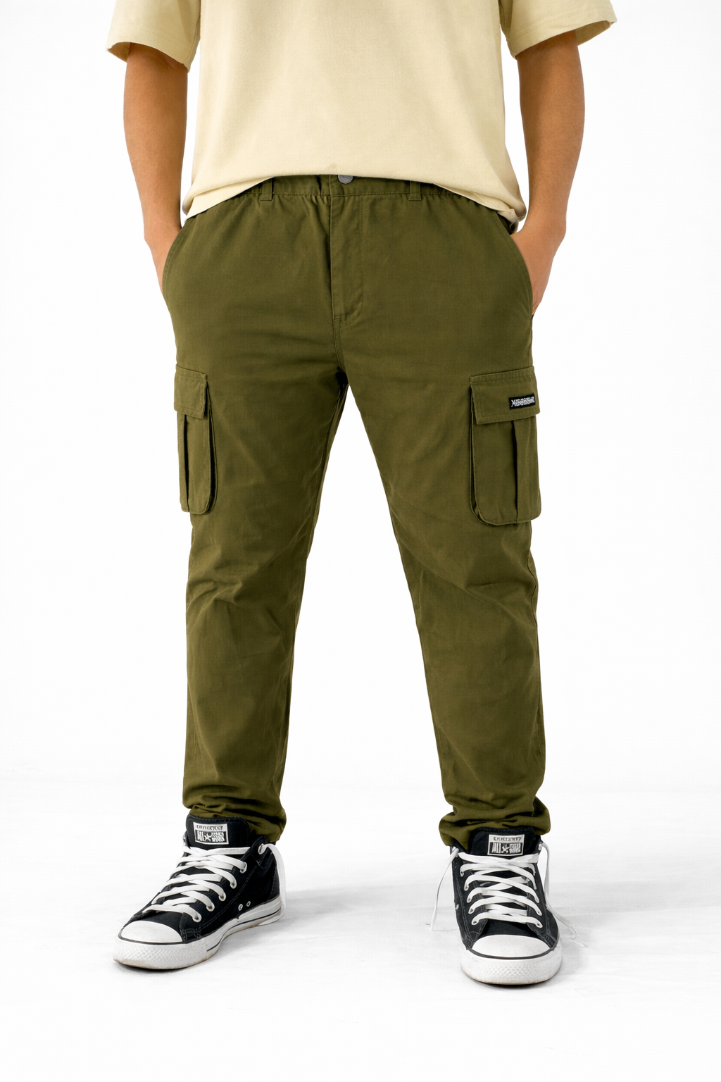 Pixelink Mens Cargo Pants - Regular Fit - Olive Green Color - Pixelink