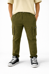 Pixelink Mens Cargo Pants - Regular Fit - Olive Green Color - Pixelink