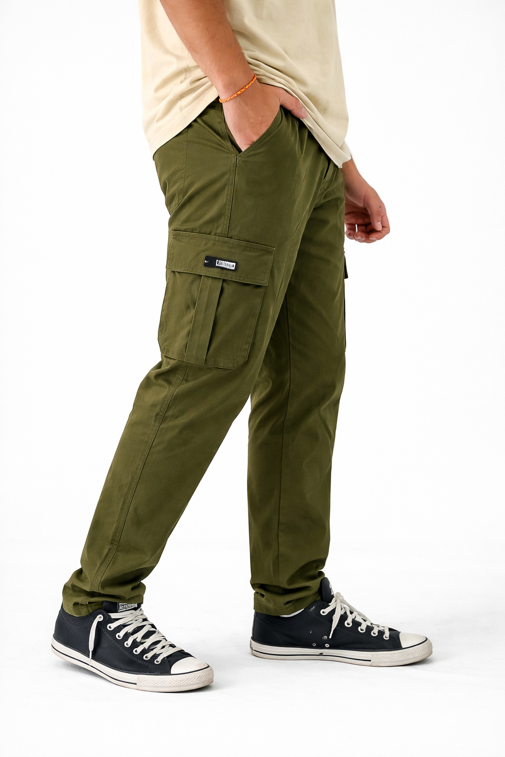 Pixelink Mens Cargo Pants - Regular Fit - Olive Green Color - Pixelink