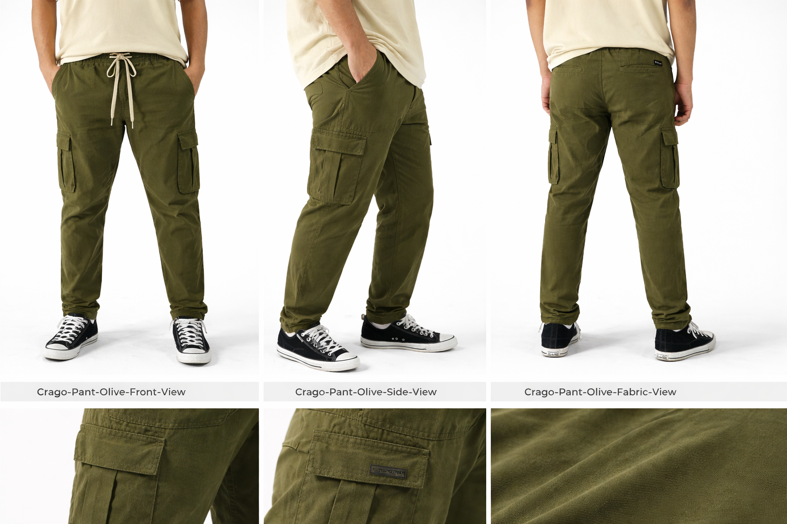 Pixelink Mens Cargo Pants - Regular Fit - Olive Green Color - Pixelink