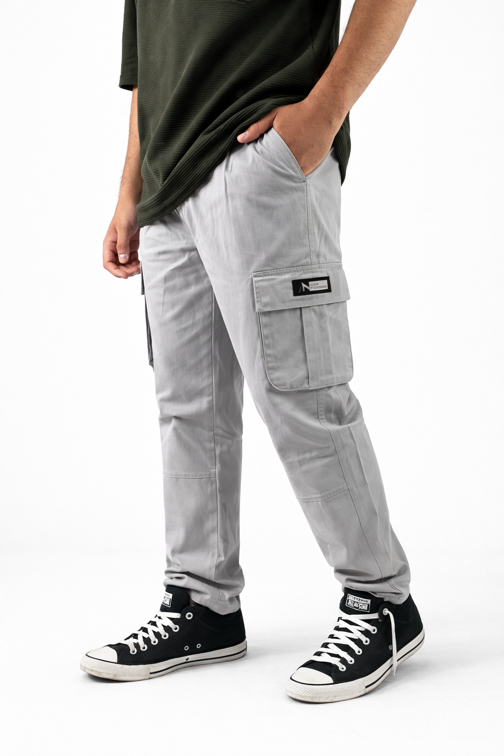 Pixelink Mens Cargo Pants - Regular Fit - Light Gray Color - Pixelink