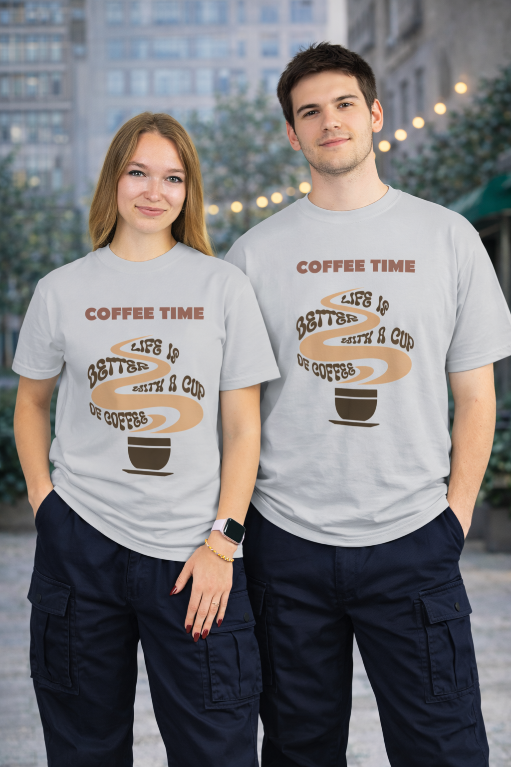 Light Gray Coffee Time Relaxed Fit T-Shirt Front Full View 