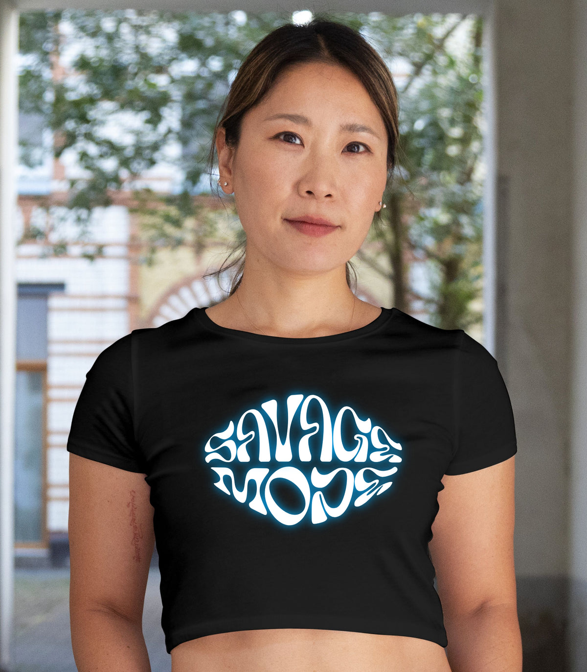 Pixelink - Savage Mode - Crop Top – Black Color Front View 1
