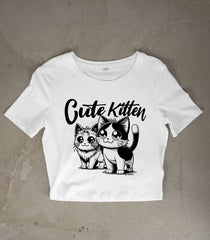 Cute Kitten White Crop top – Adorable & Trendy Women’s Tee