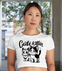 Cute Kitten White Crop top – Adorable & Trendy Women’s Tee