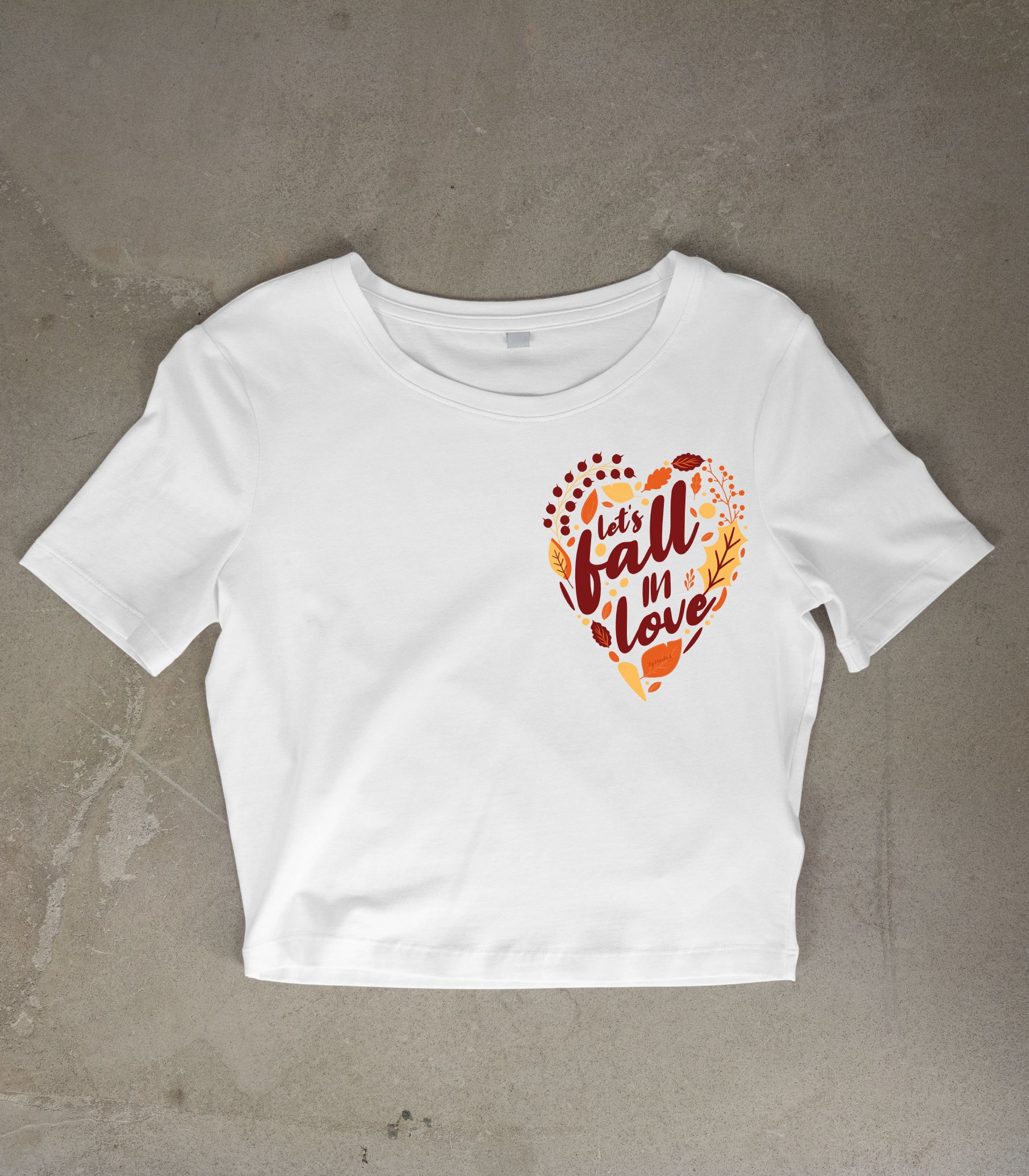 Pixelink - Let’s Fall In Love - Graphic Printed - Crop Top – White