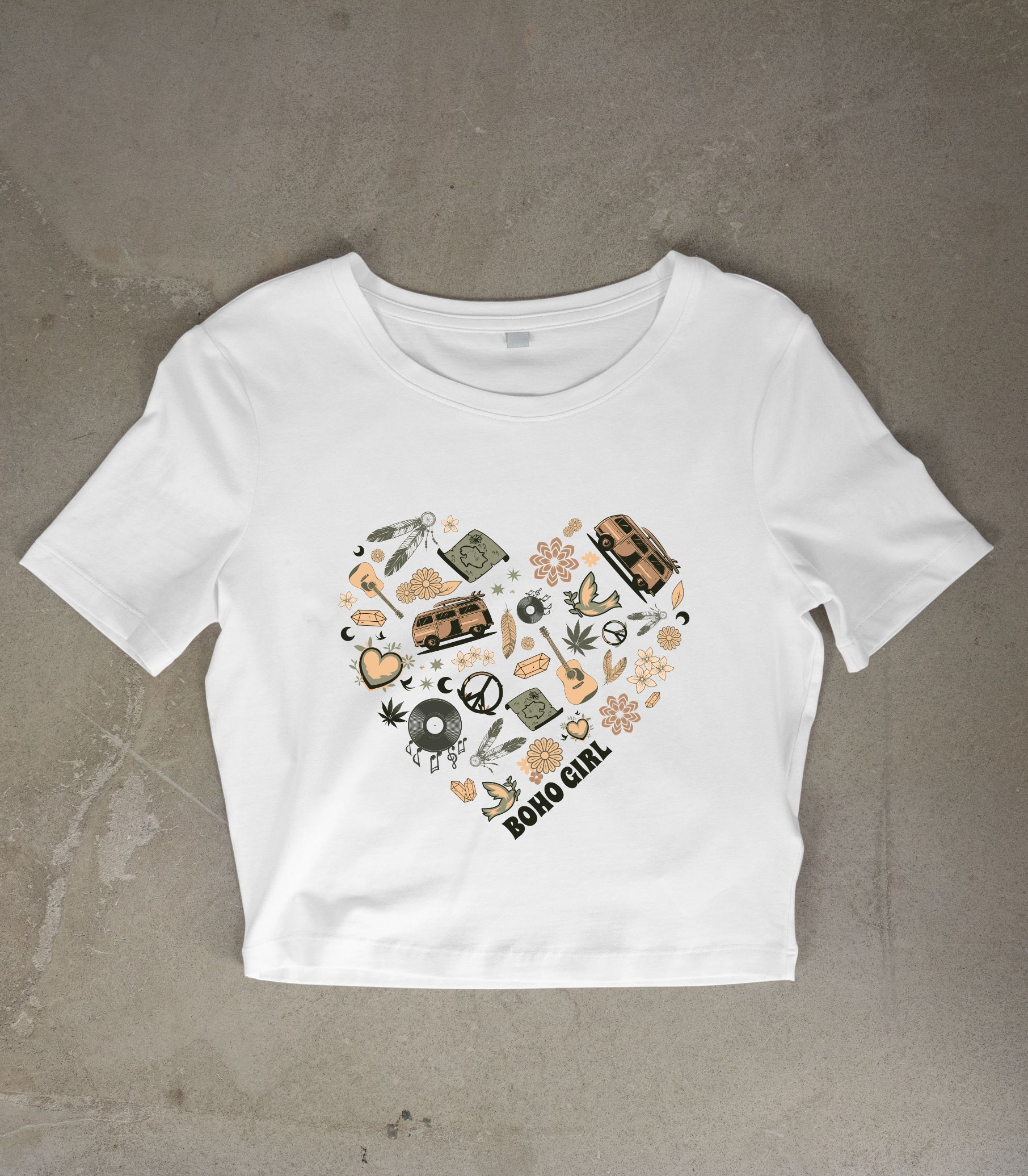 Pixelink - Boho Girl – Graphic Printed - Crop Top - White Color
