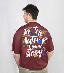 Self Made Graphic Oversized T-Shirt – Wine Red for Everyday Wear