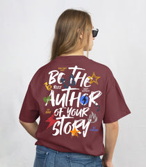 Self Made Graphic Oversized T-Shirt – Wine Red for Everyday Wear