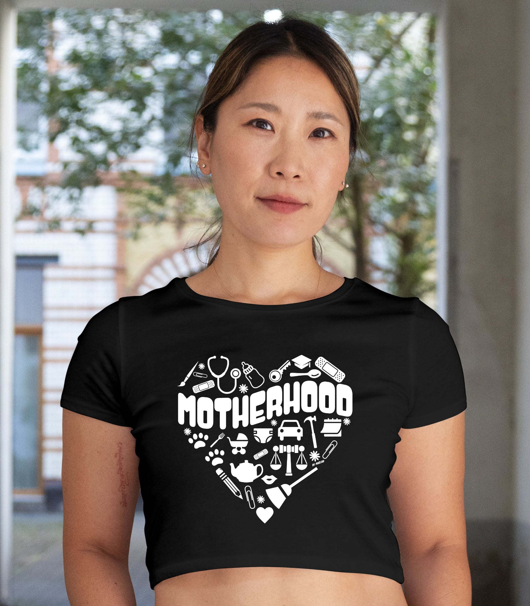 Pixelink - For Mother Graphic Printed - Crop Top - Black Color Front View 1