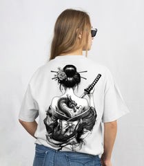 Brave Female Warrior White T-Shirt – Oversized Bold Graphic Tee