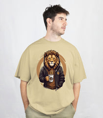 Lion Coffee Beige Oversized T-Shirt Front View 1