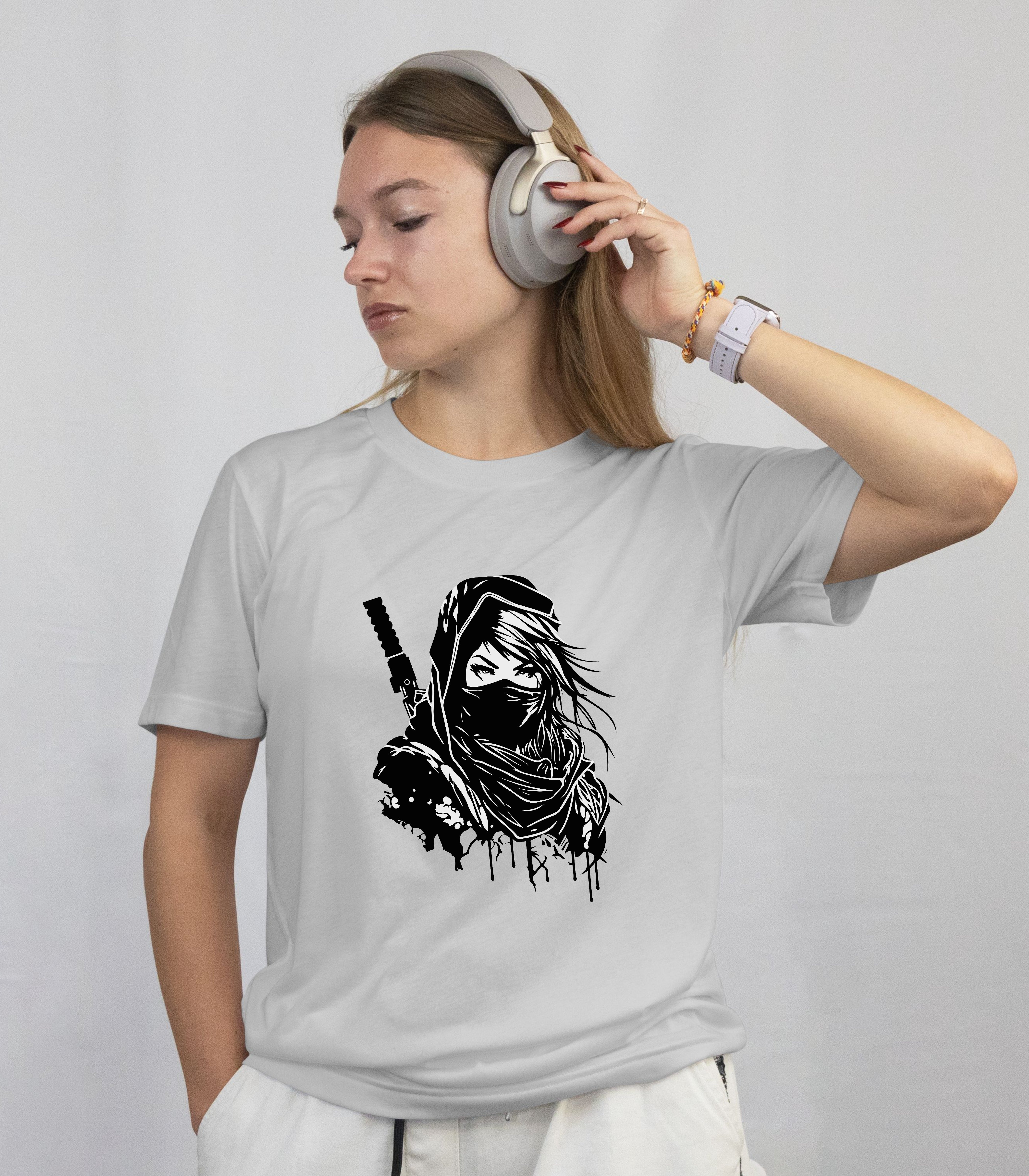 Light Gray Lady Ninja Relaxed Fit T-Shirt Front View 1