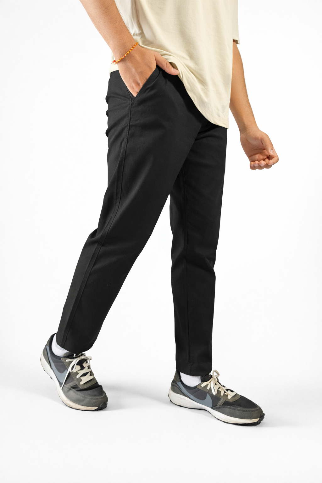 Pixelink Mens Cotton Linen Pants - Smart Fit - Black Color - Pixelink