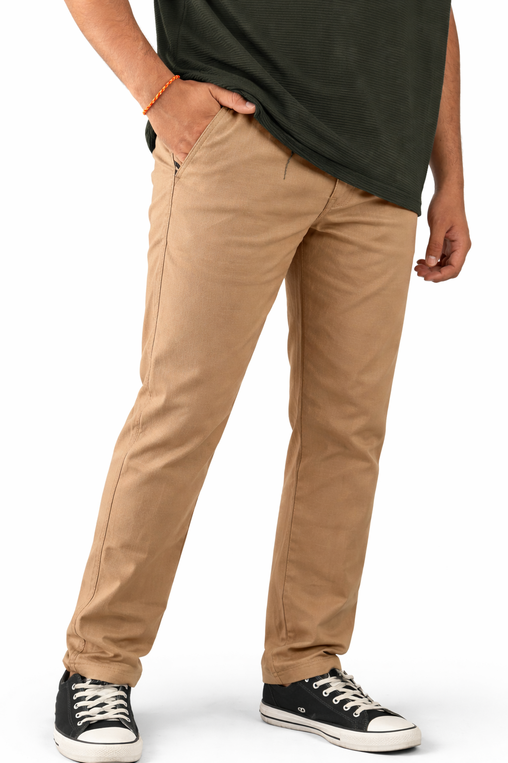Pixelink Mens Cotton Linen Pants - Smart Fit - Khakhi Color - Pixelink