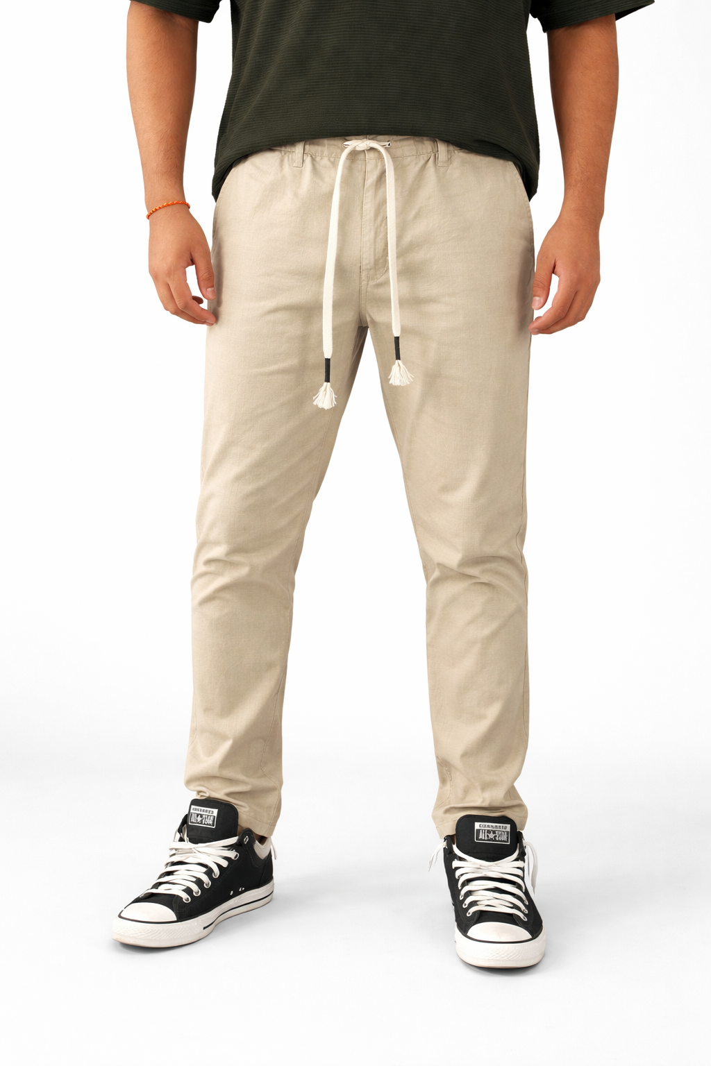 Pixelink Mens Cotton Linen Pants - Smart Fit - Light Beige Color - Pixelink