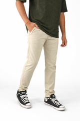 Pixelink Mens Cotton Linen Pants - Smart Fit - Light Beige Color - Pixelink
