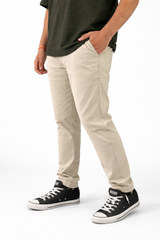 Pixelink Mens Cotton Linen Pants - Smart Fit - Light Beige Color - Pixelink