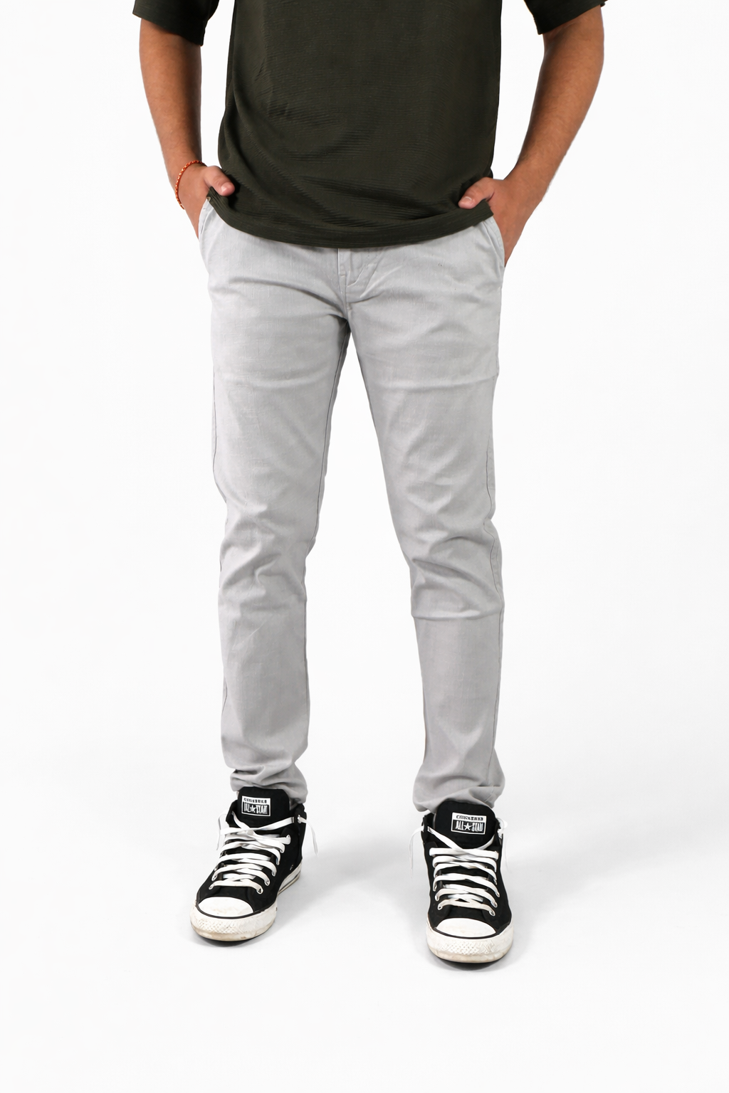 Pixelink Mens Cotton Linen Pants - Smart Fit - Light Gray Color - Pixelink
