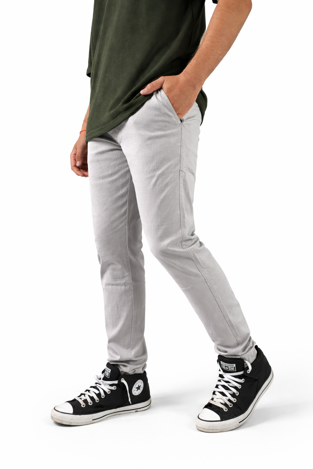 Pixelink Mens Cotton Linen Pants - Smart Fit - Light Gray Color - Pixelink