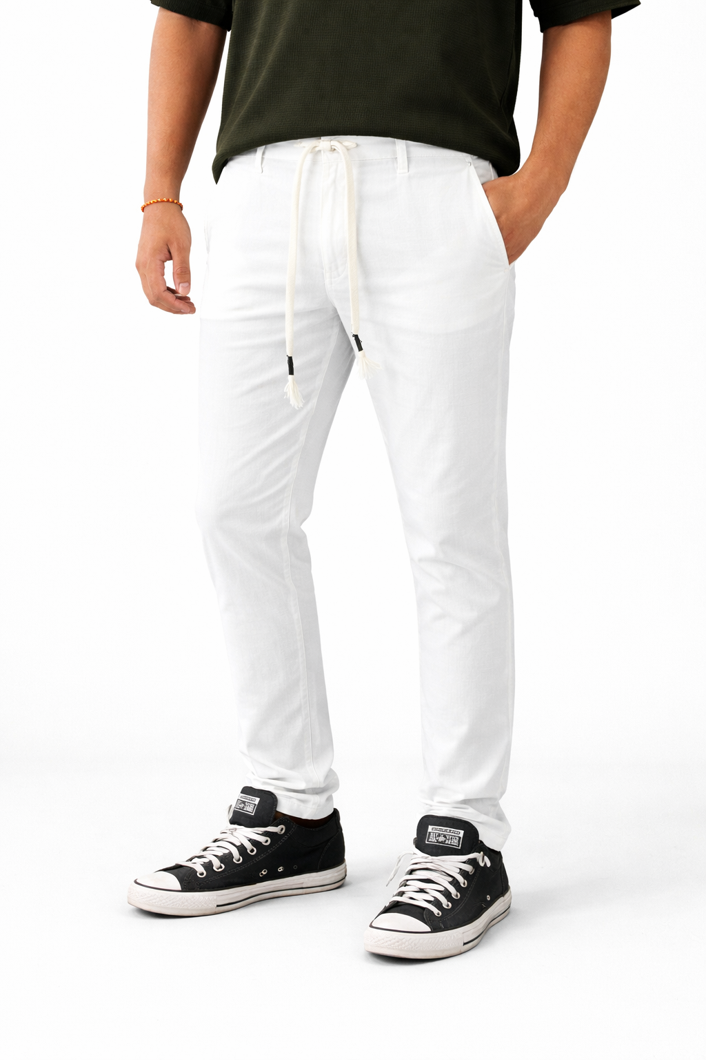 Pixelink Mens Cotton Linen Pants - Smart Fit - Light Beige Color - Pixelink