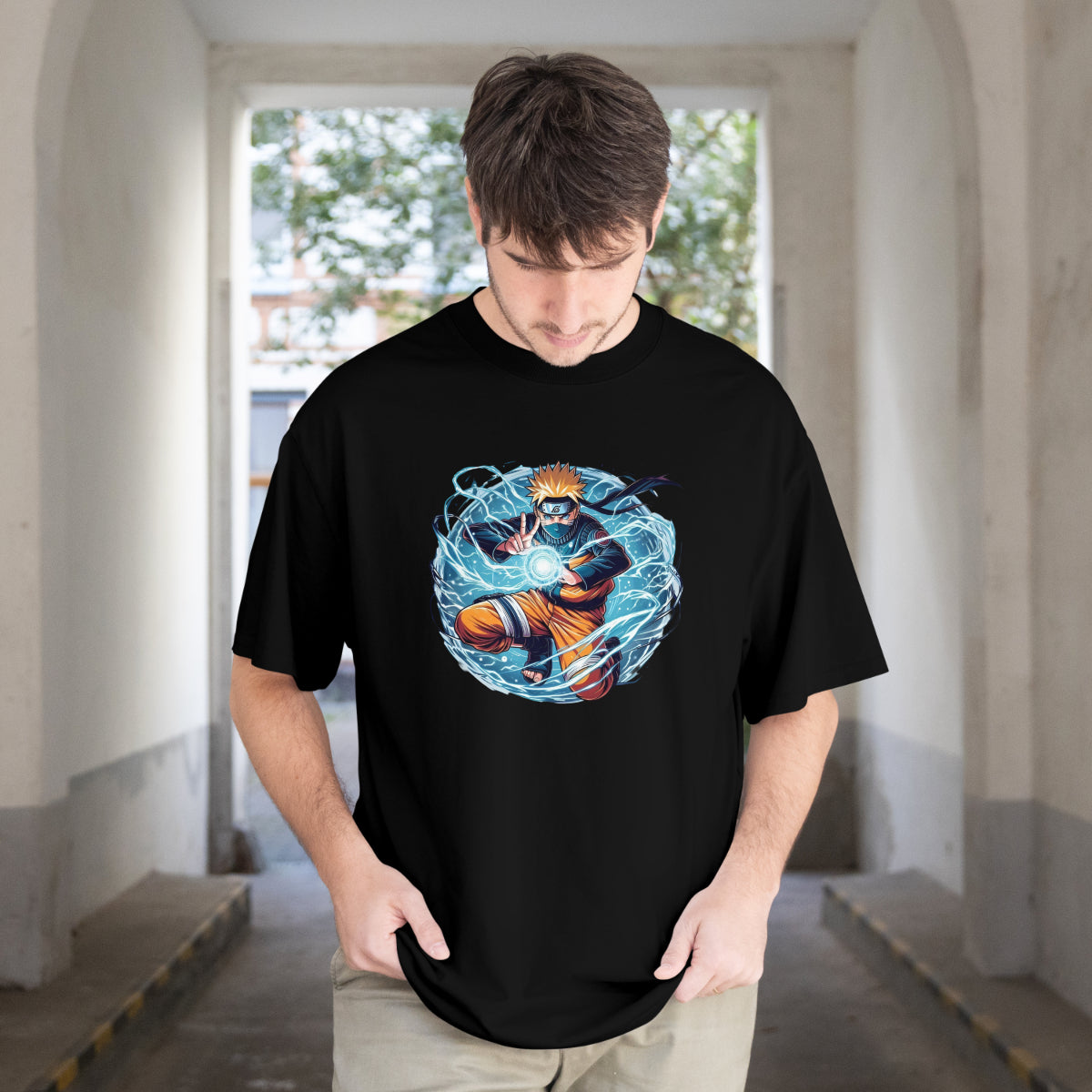PIxelink - Naruto Anime Lover Hokage Mode – Unisex Oversized T-Shirt - Black Color Front View 1