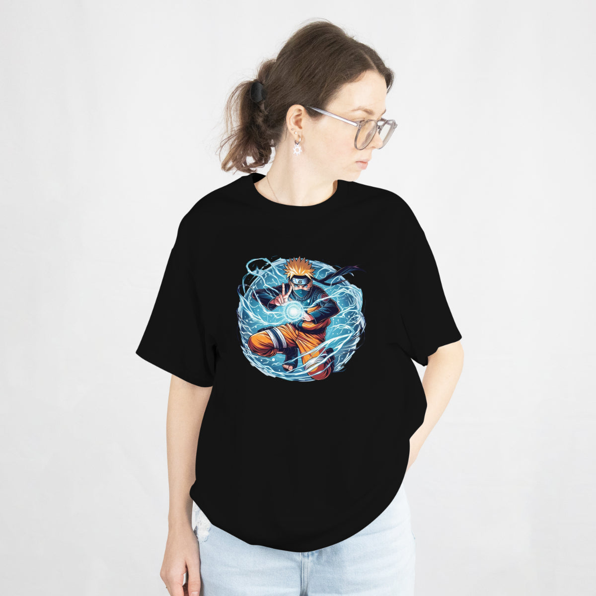 PIxelink - Naruto Anime Lover Hokage Mode – Unisex Oversized T-Shirt - Black Color Front View 2