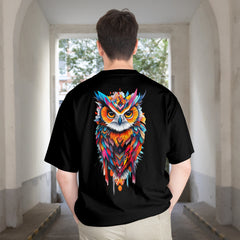 Pixelink - Bold Night Watcher Streetwear – Unisex Oversized T-Shirt - Black Color Back View 1