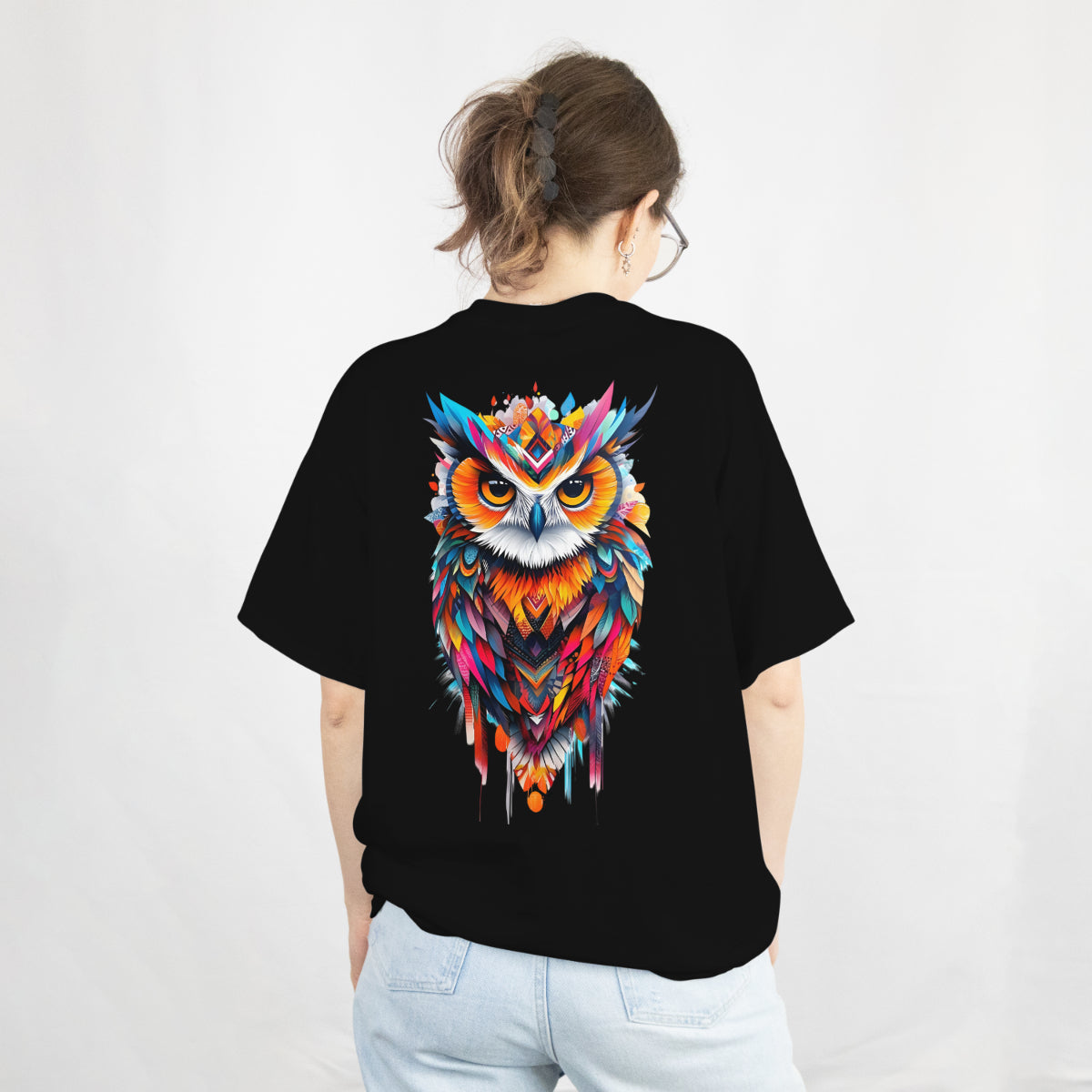 Pixelink - Bold Night Watcher Streetwear – Unisex Oversized T-Shirt - Black Color Back View 2