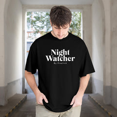 Pixelink - Bold Night Watcher Streetwear – Unisex Oversized T-Shirt - Black Color Front View 1