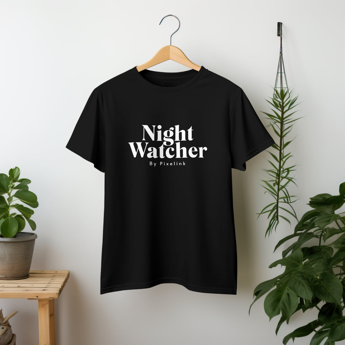 Pixelink - Bold Night Watcher Streetwear – Unisex Oversized T-Shirt - Black Color