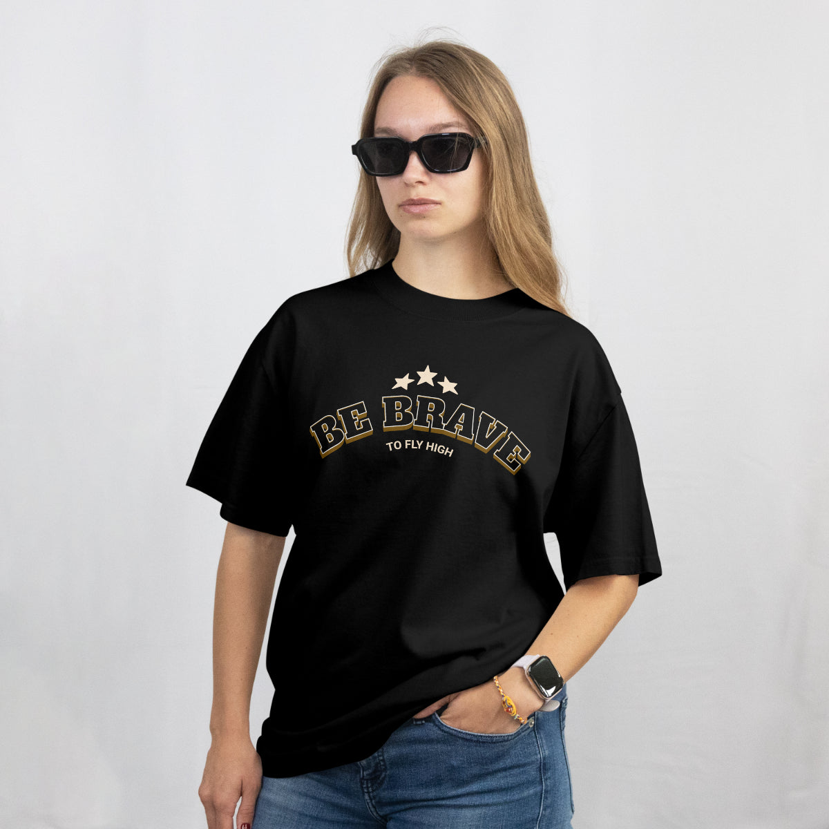 Pixelink - Bold and Brave Streetwear – Unisex Oversized T-Shirt - Black Color Front View 2