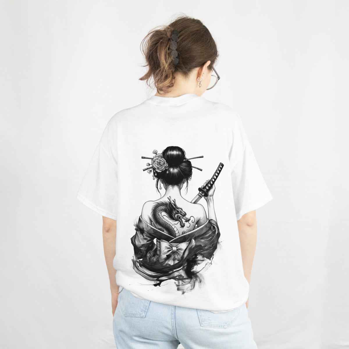 Female Warrior White Oversized T-Shirt Back View 