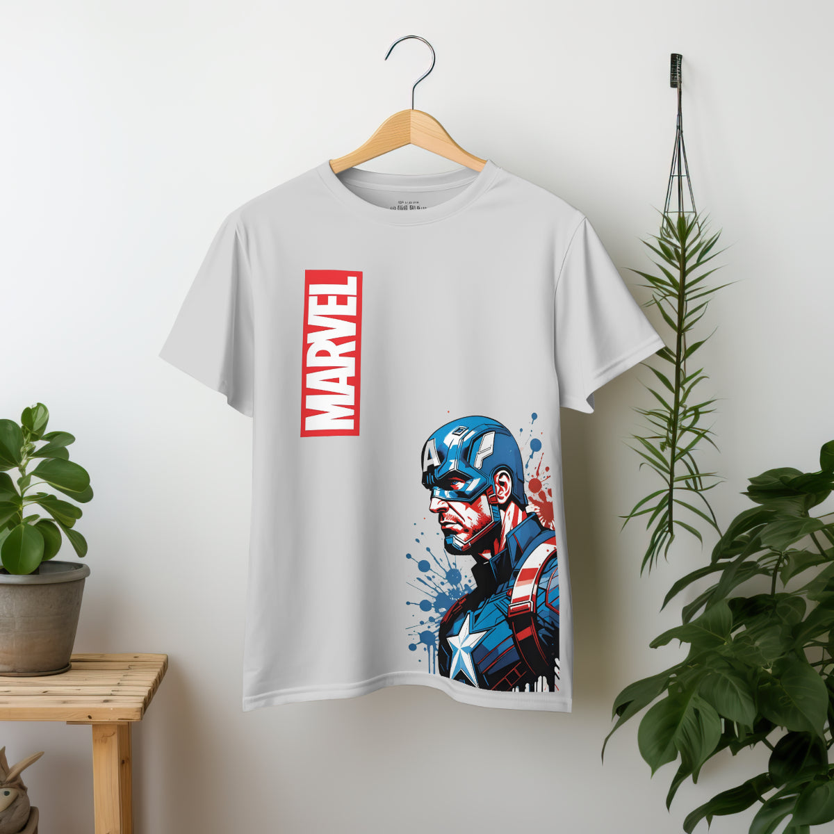 Light Gray Captain America & Marvel Fan Relaxed Fit T-shirt