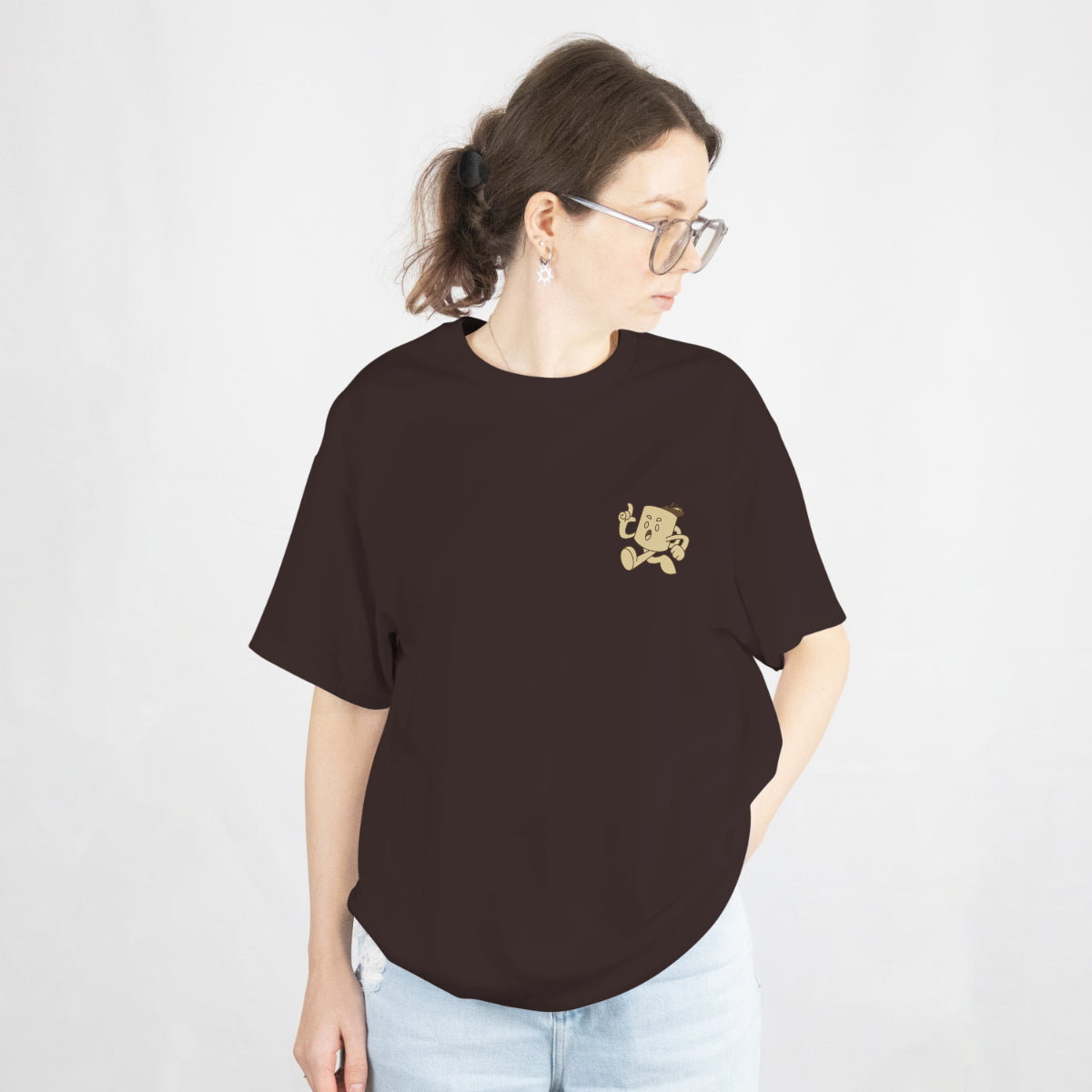 Decaf Killer Coffee Oversized T-Shirt Dark Chocolate Front View 2