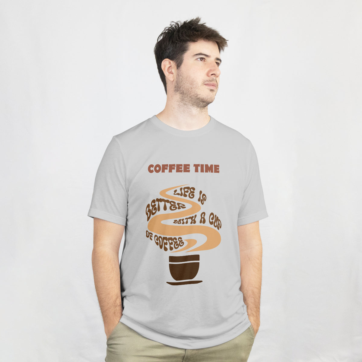 Light Gray Coffee Time Relaxed Fit T-Shirt Front View 1