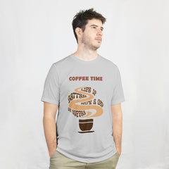 Light Gray Coffee Time Relaxed Fit T-Shirt Front View 1