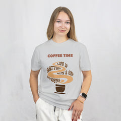 Light Gray Coffee Time Relaxed Fit T-Shirt Front View 2