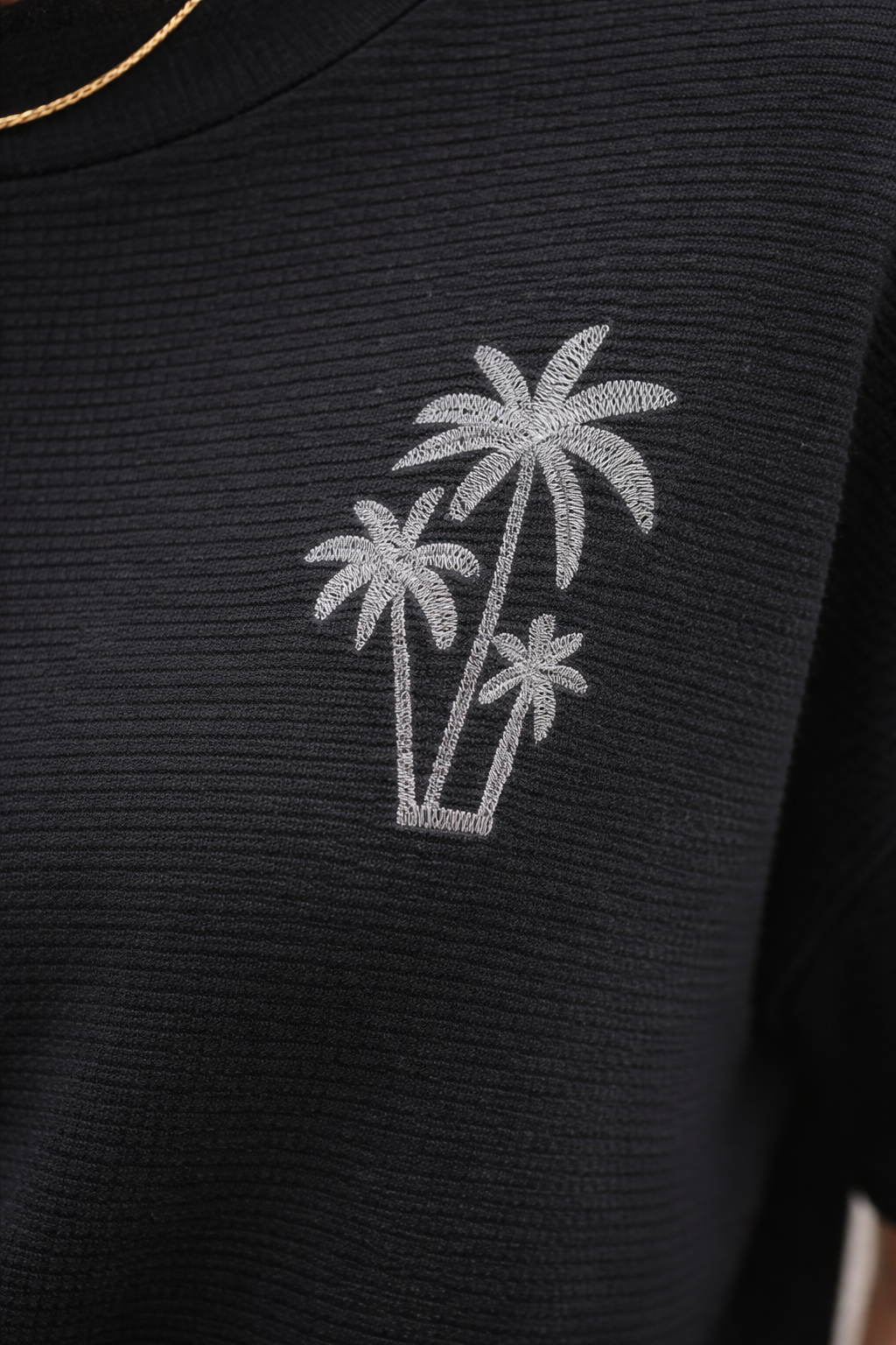 Pixelink - Corduroy Oversized Embroidery - Unisex Oversized T-Shirt - Black Color Closer View