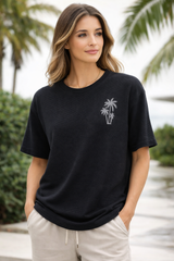 Pixelink - Corduroy Oversized Embroidery - Unisex Oversized T-Shirt - Black Color Front View 2